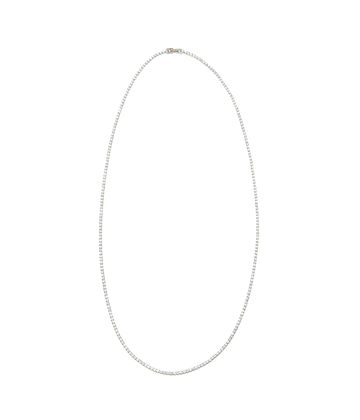 A 24 inch tennis necklace, with crystal embellishments and yellow gold clasp. Date night, timeless, trendy, made internationally. 