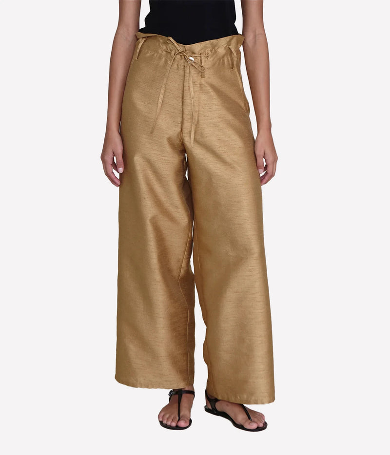 Chan Luu Dupion Straight Leg Trouser in Camel - front view