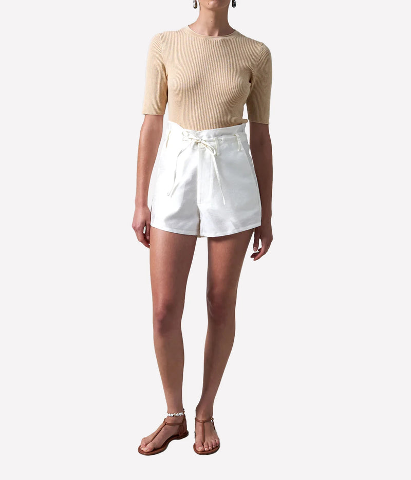 Chan Luu Dupion Short in White - front view on model