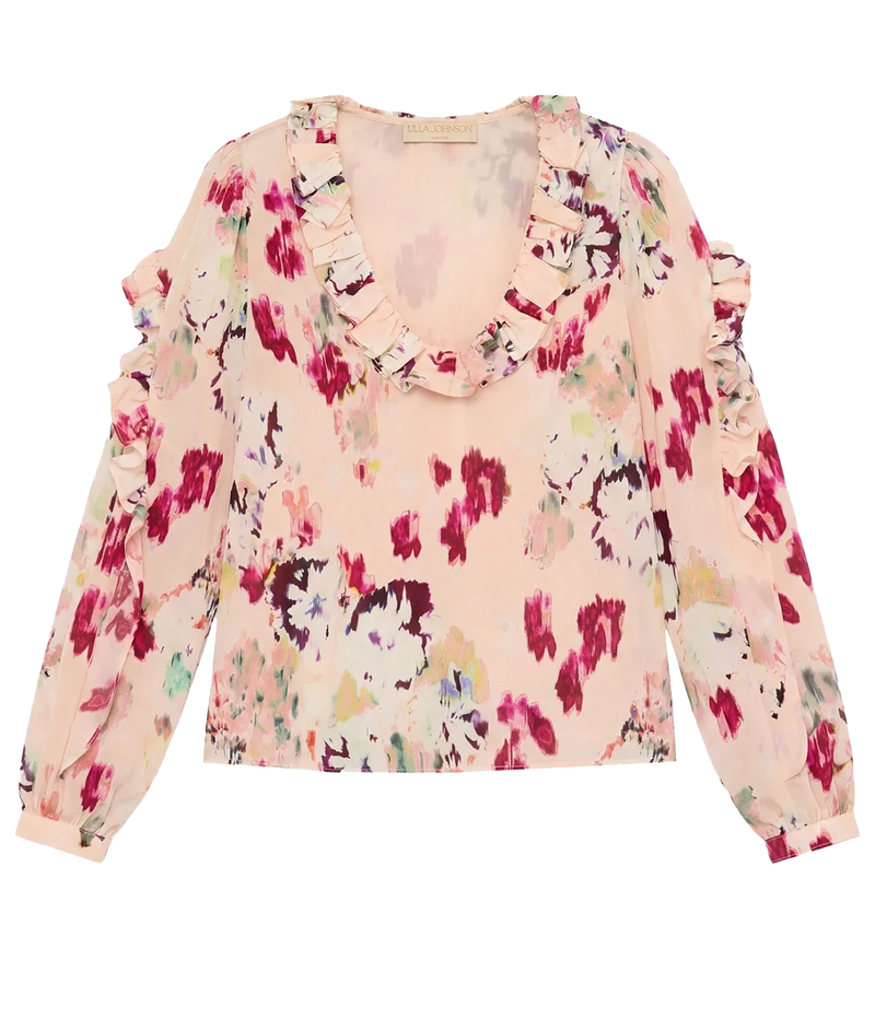 Marguerite Long Sleeve Silk Blouse In Summer Garden