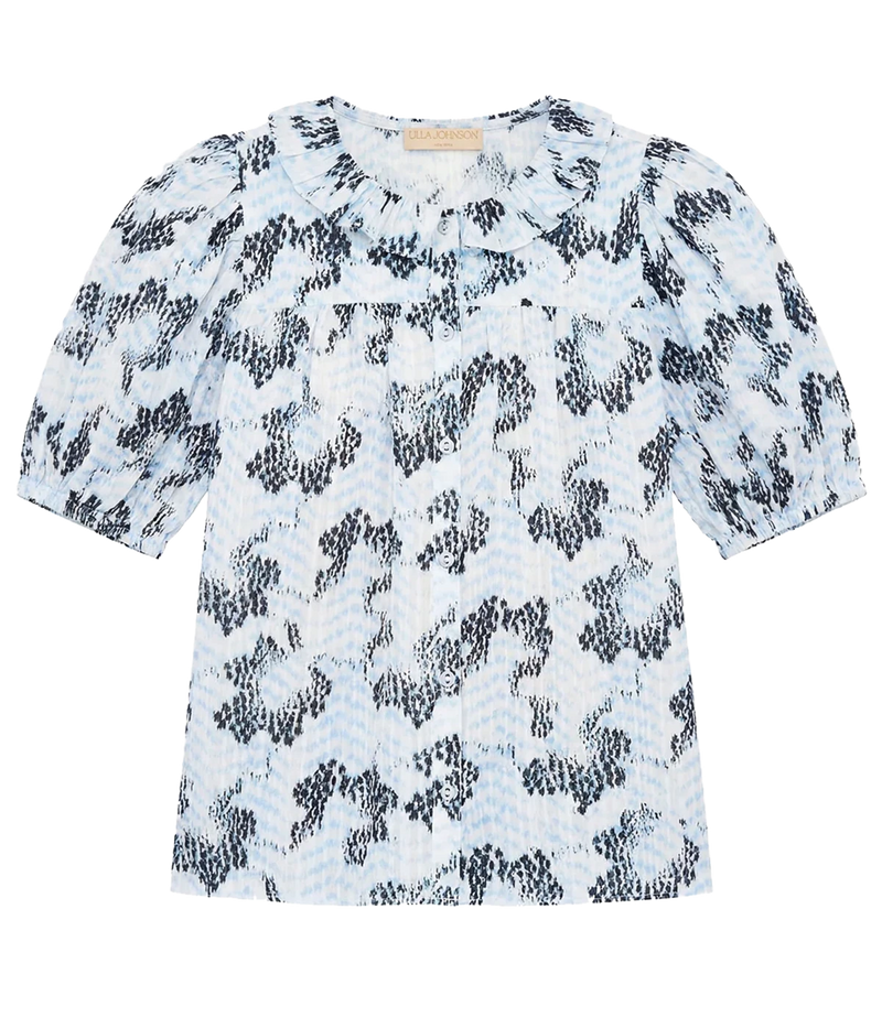 Amaria Short Sleeve Cotton Top In Ciel