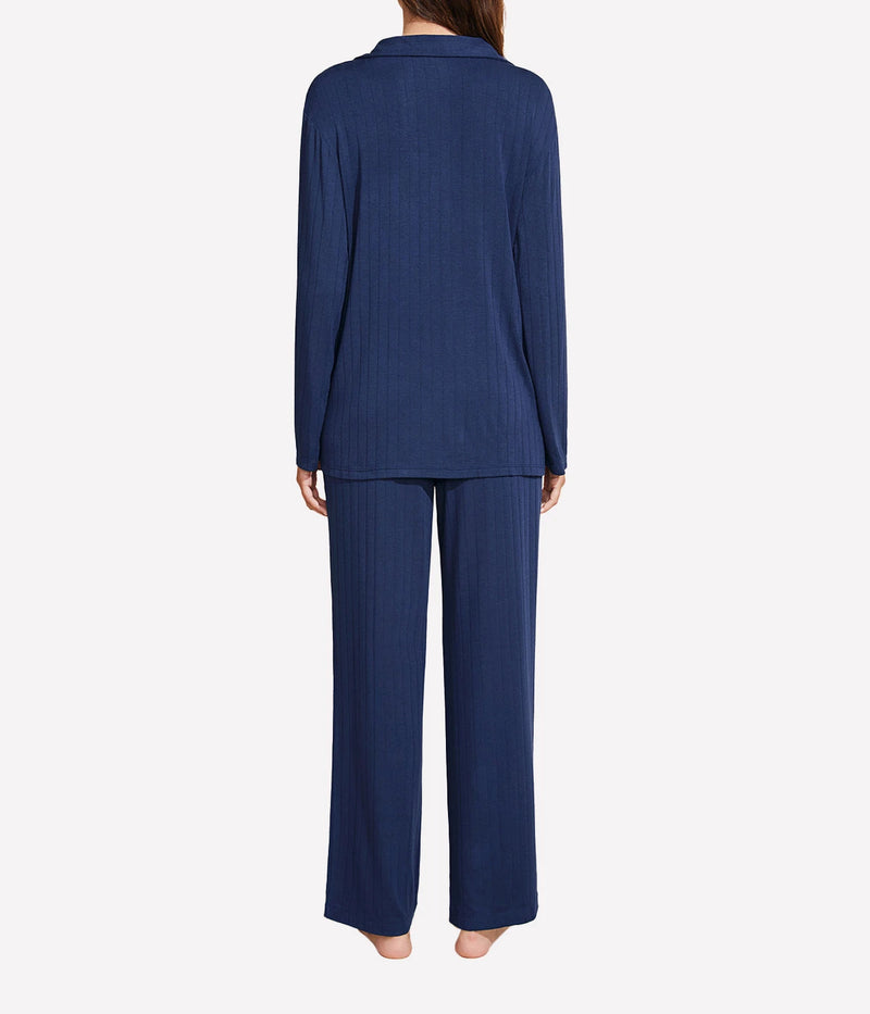 Gisele Rib Long Sleeve PJ Set In Navy
