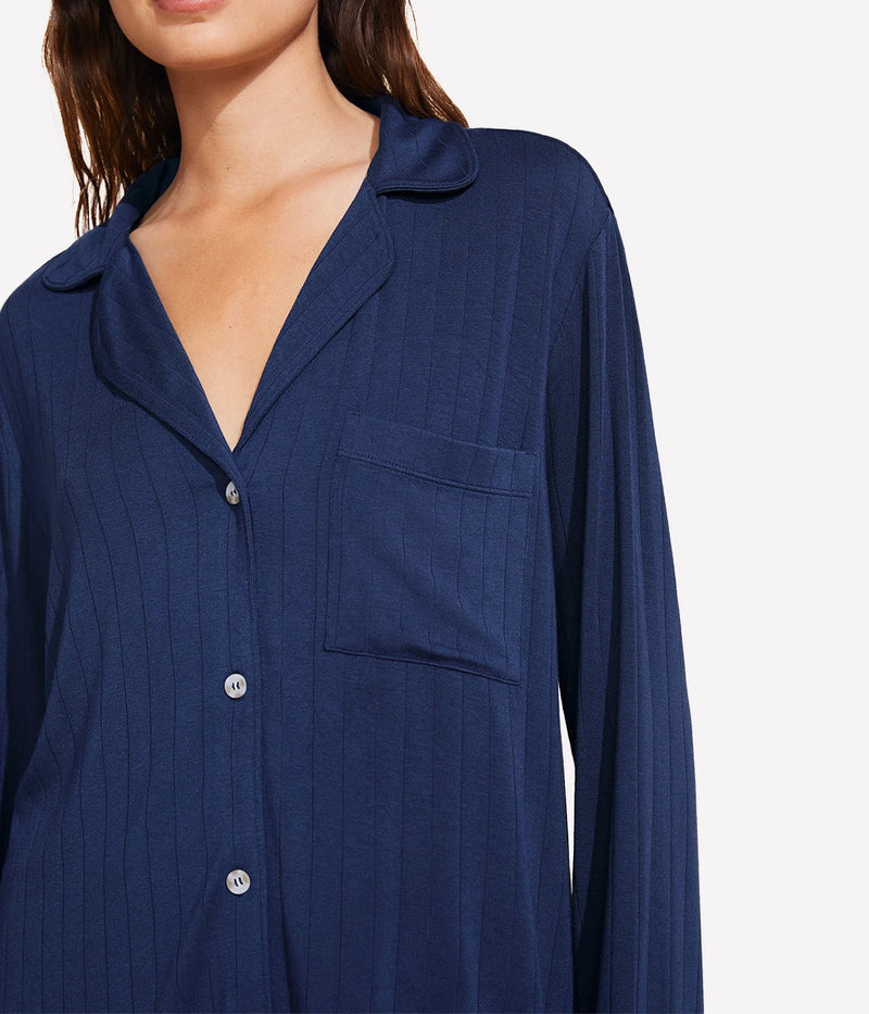 Gisele Rib Long Sleeve PJ Set In Navy