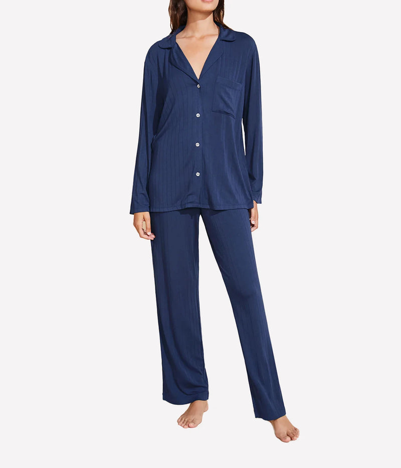 Gisele Rib Long Sleeve PJ Set In Navy