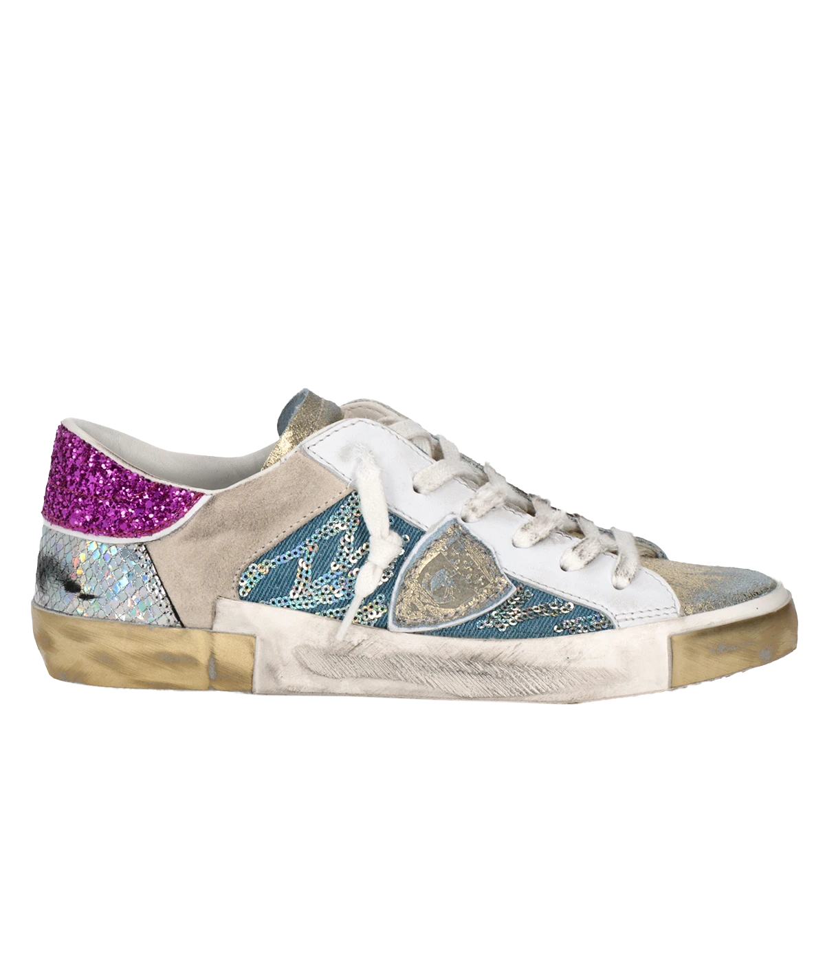 PRSX Low Woman in Veau Glitter Paillettes Blanc
