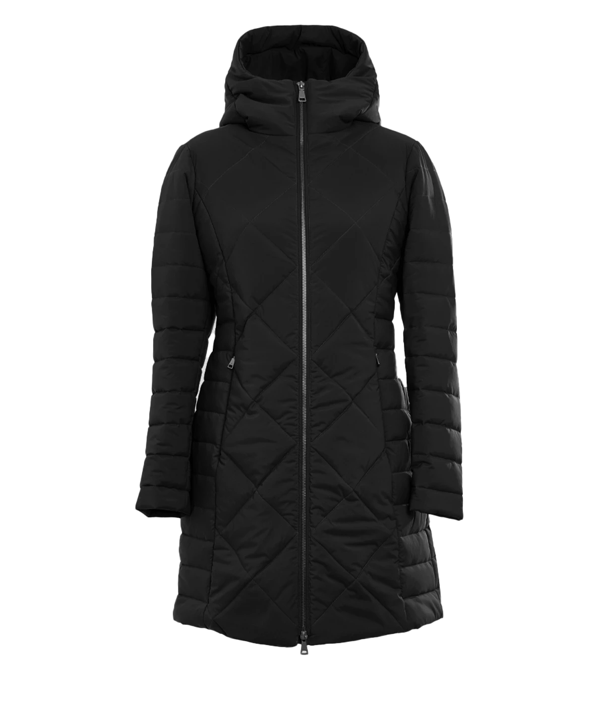 Padded Hooded Long Jacket in Noir