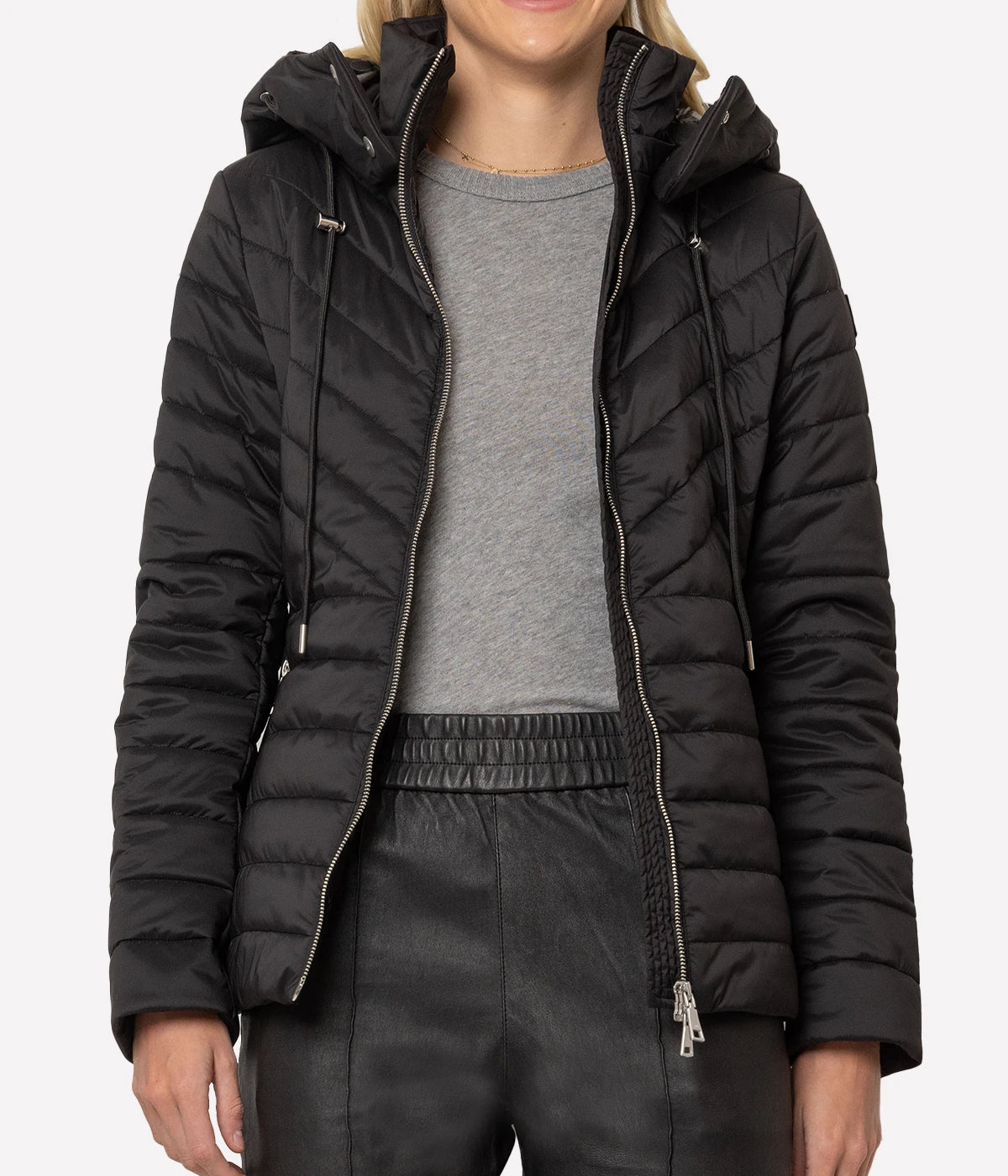 Padded Jacket Detachable Hood in Noir
