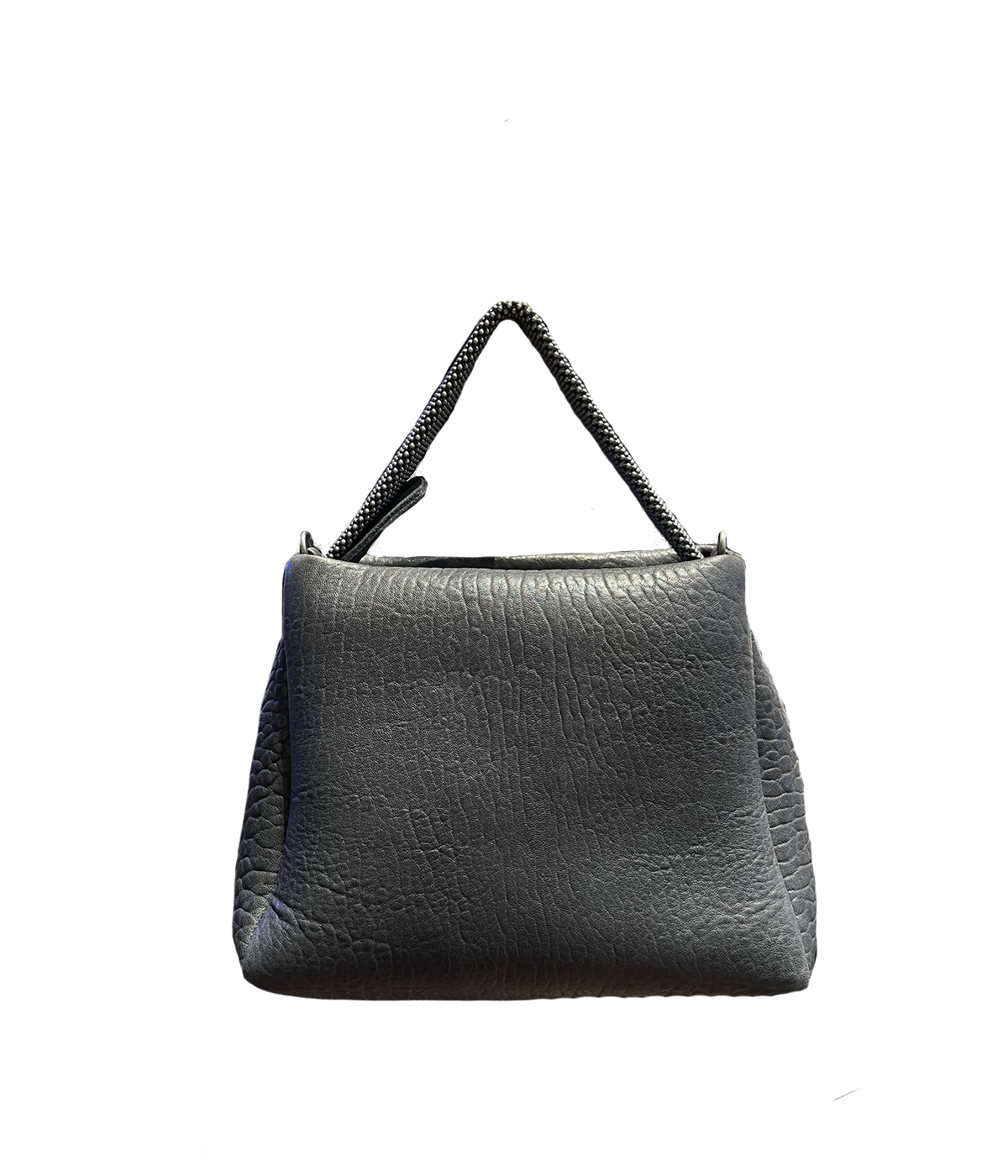 ALT text: The Pauline Handbag in Navy by Laura B, featuring a square design, top handle, and detachable crossbody chain strap.