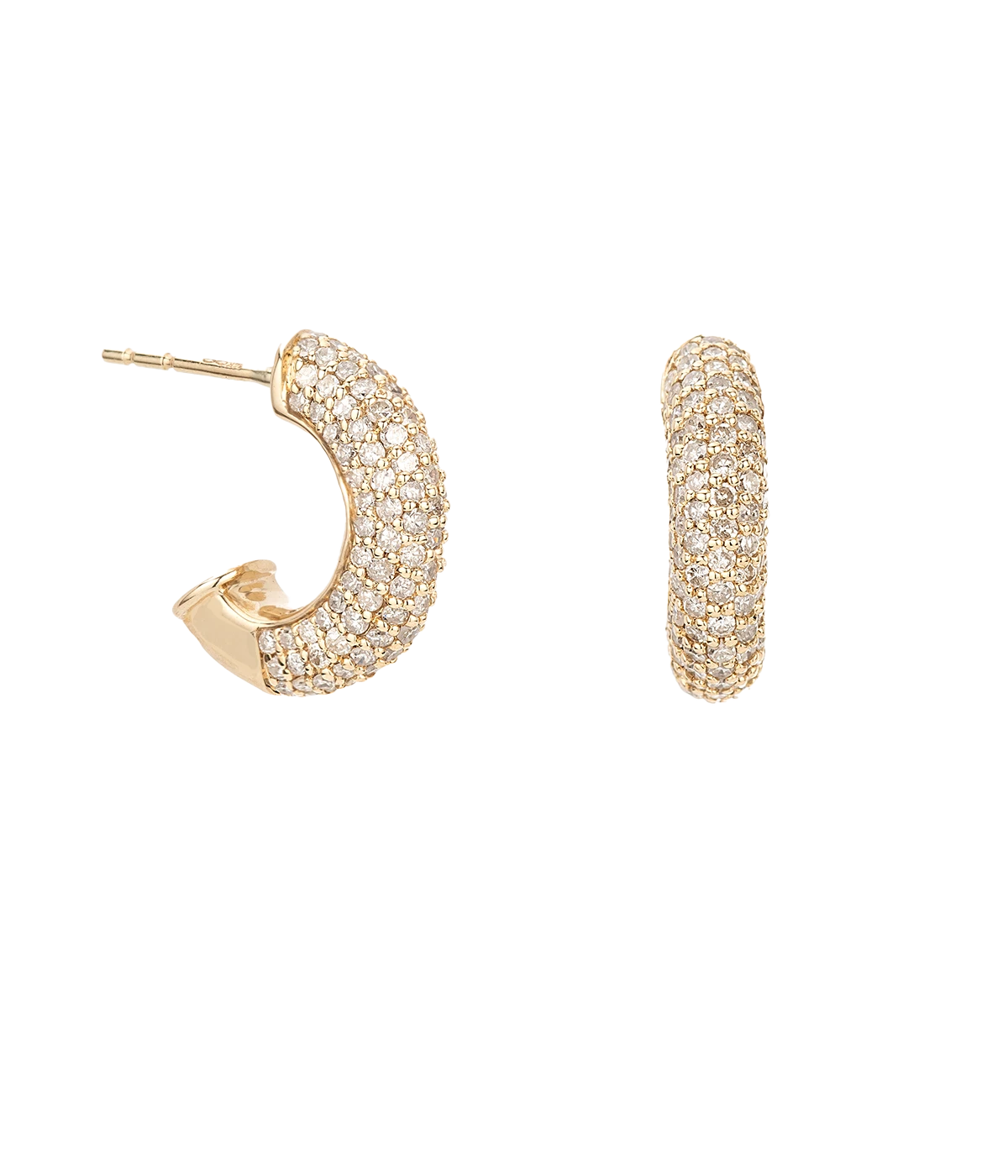 Pave Chunky Tube J Hoops in Yellow Gold