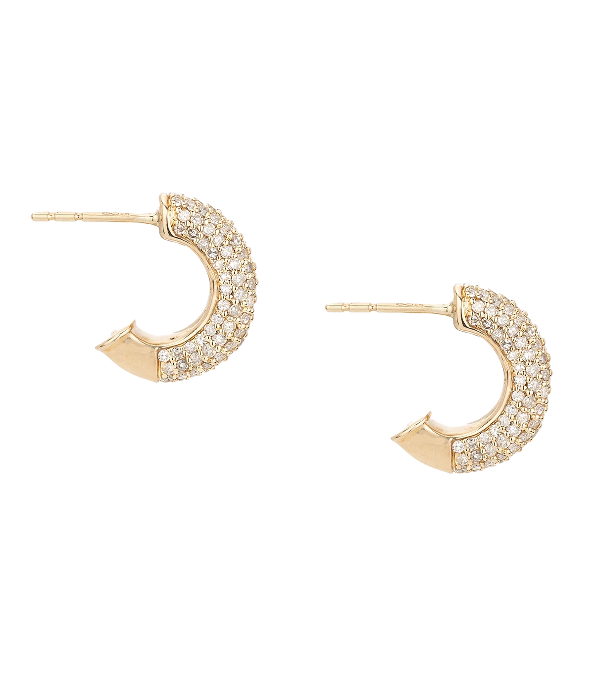 Pave Chunky Tube J Hoops in Yellow Gold