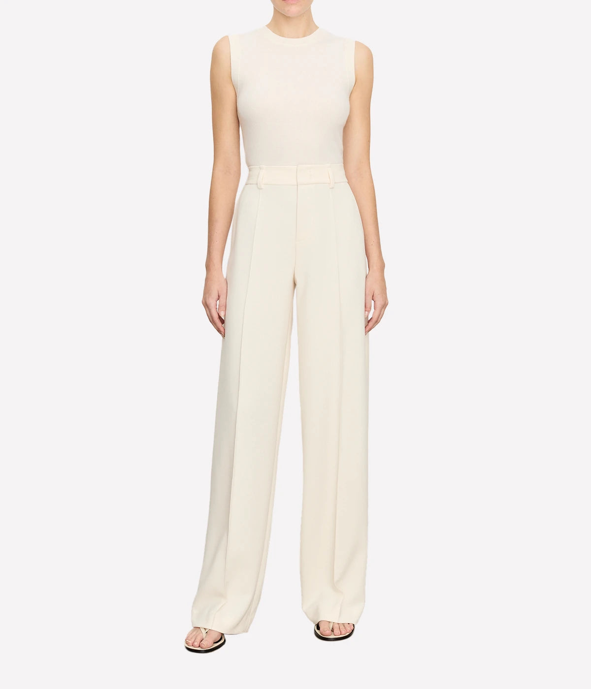 Pin Tuck Wide Leg Pant in Off White