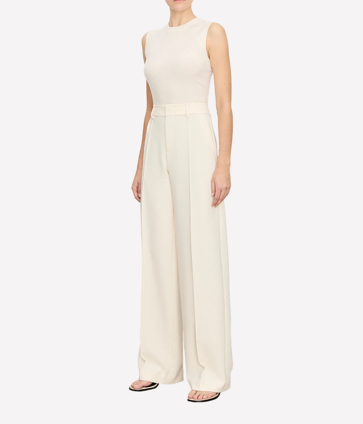 Pin Tuck Wide Leg Pant in Off White