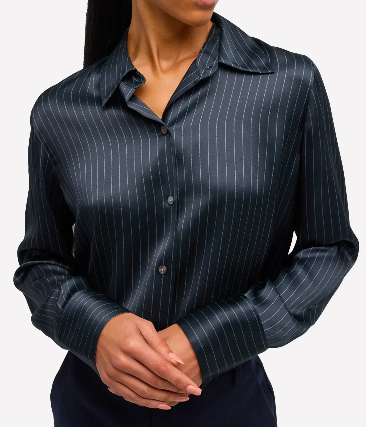 Pinstripe Slim Long Sleeve Shirt in Obsidian