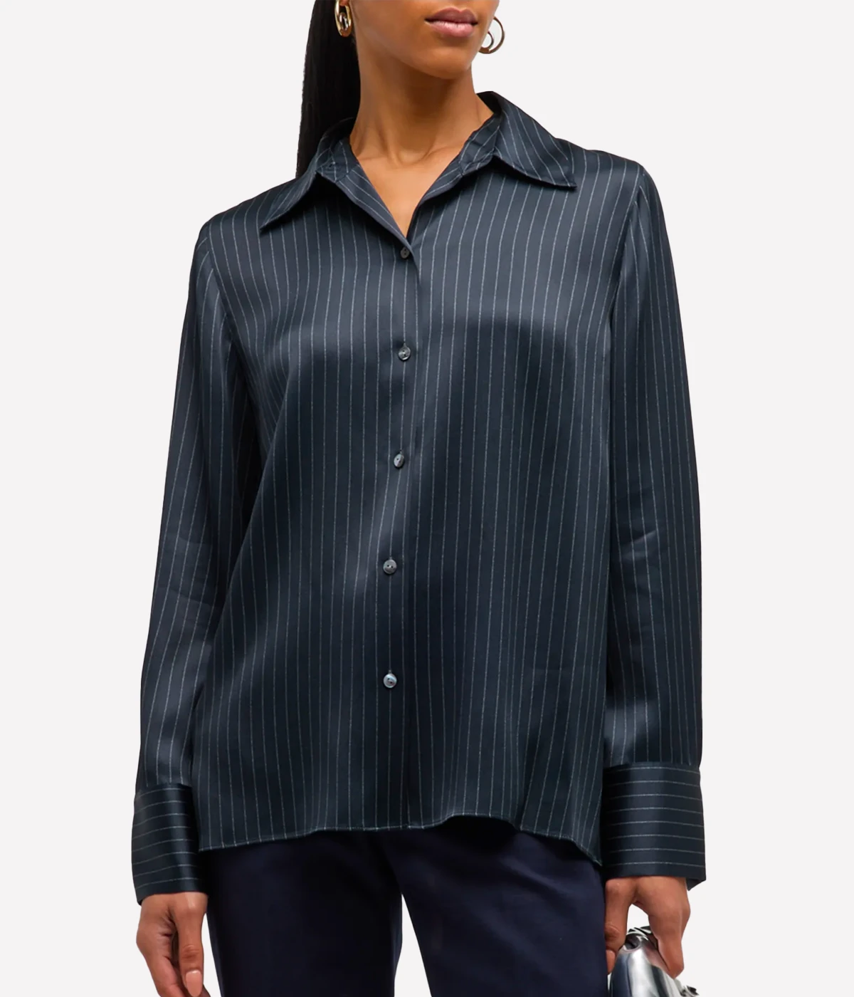 Pinstripe Slim Long Sleeve Shirt in Obsidian