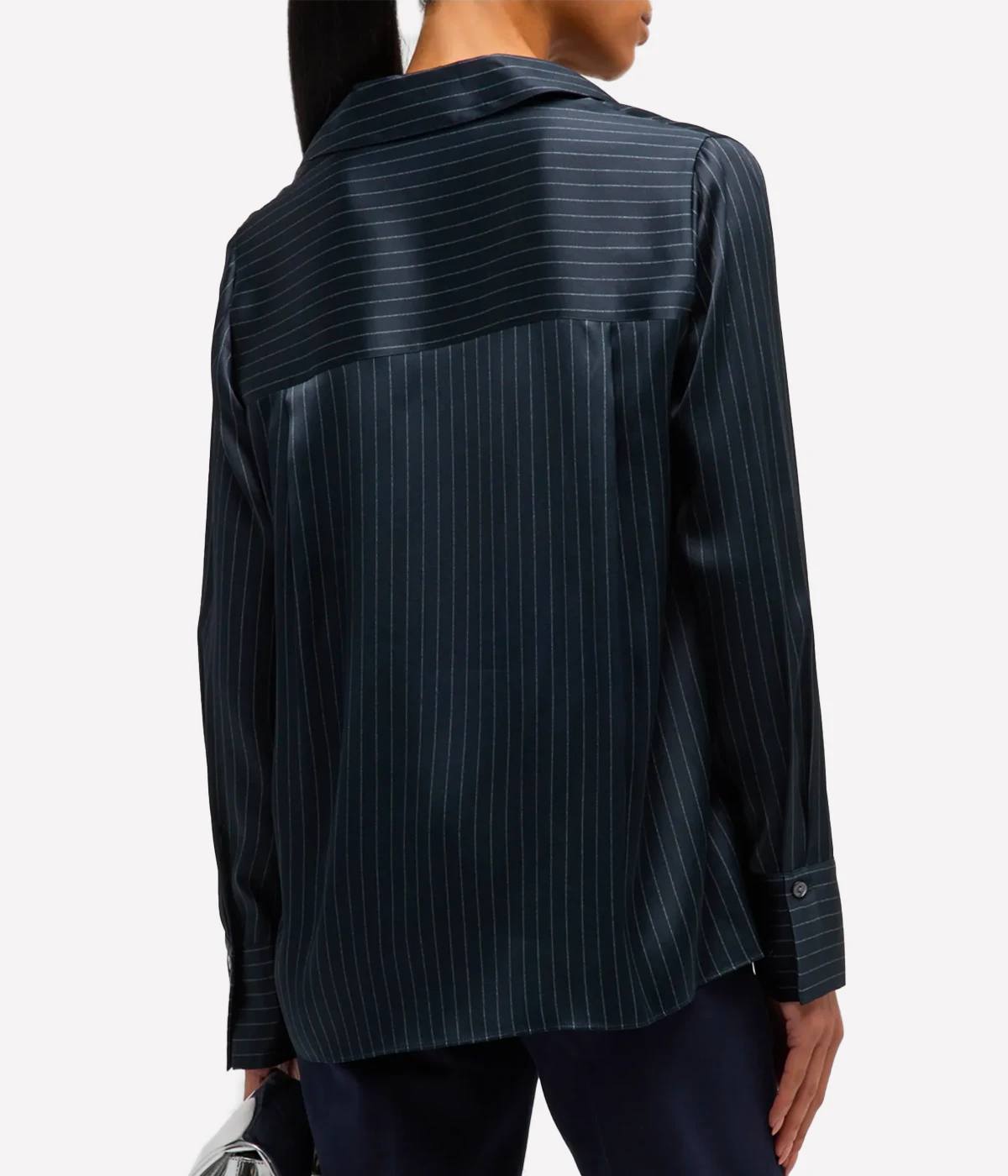 Pinstripe Slim Long Sleeve Shirt in Obsidian