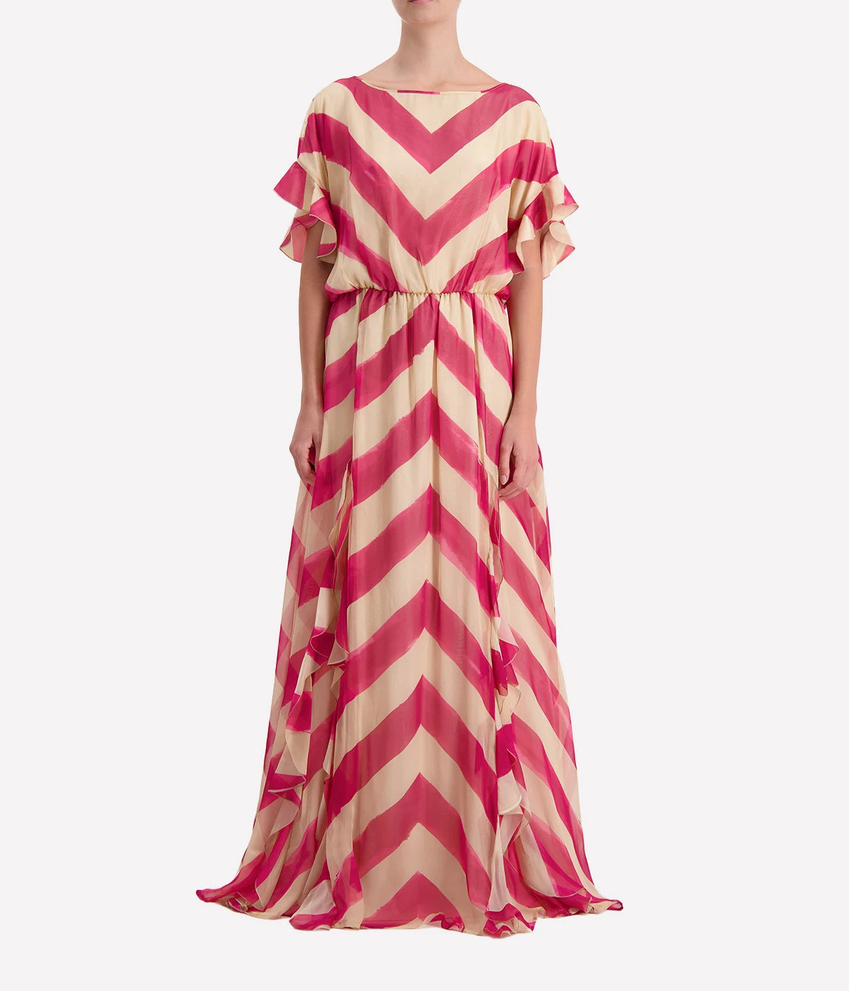 Pizzica Long Dress in Cream & Magenta