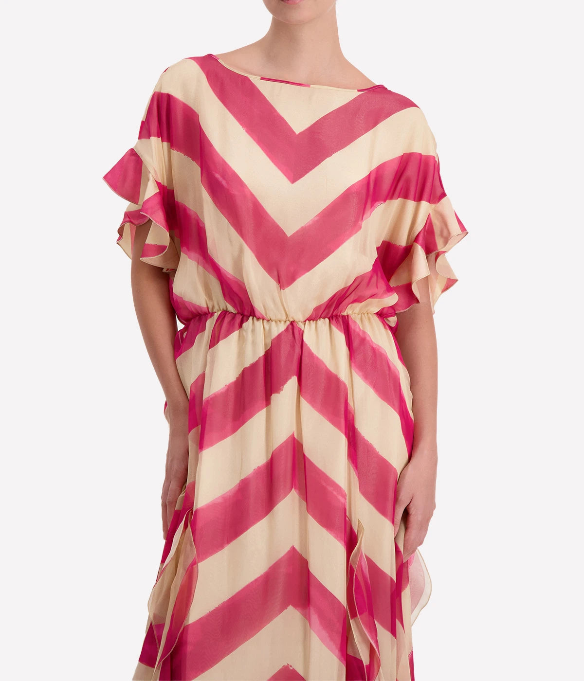 Pizzica Long Dress in Cream & Magenta