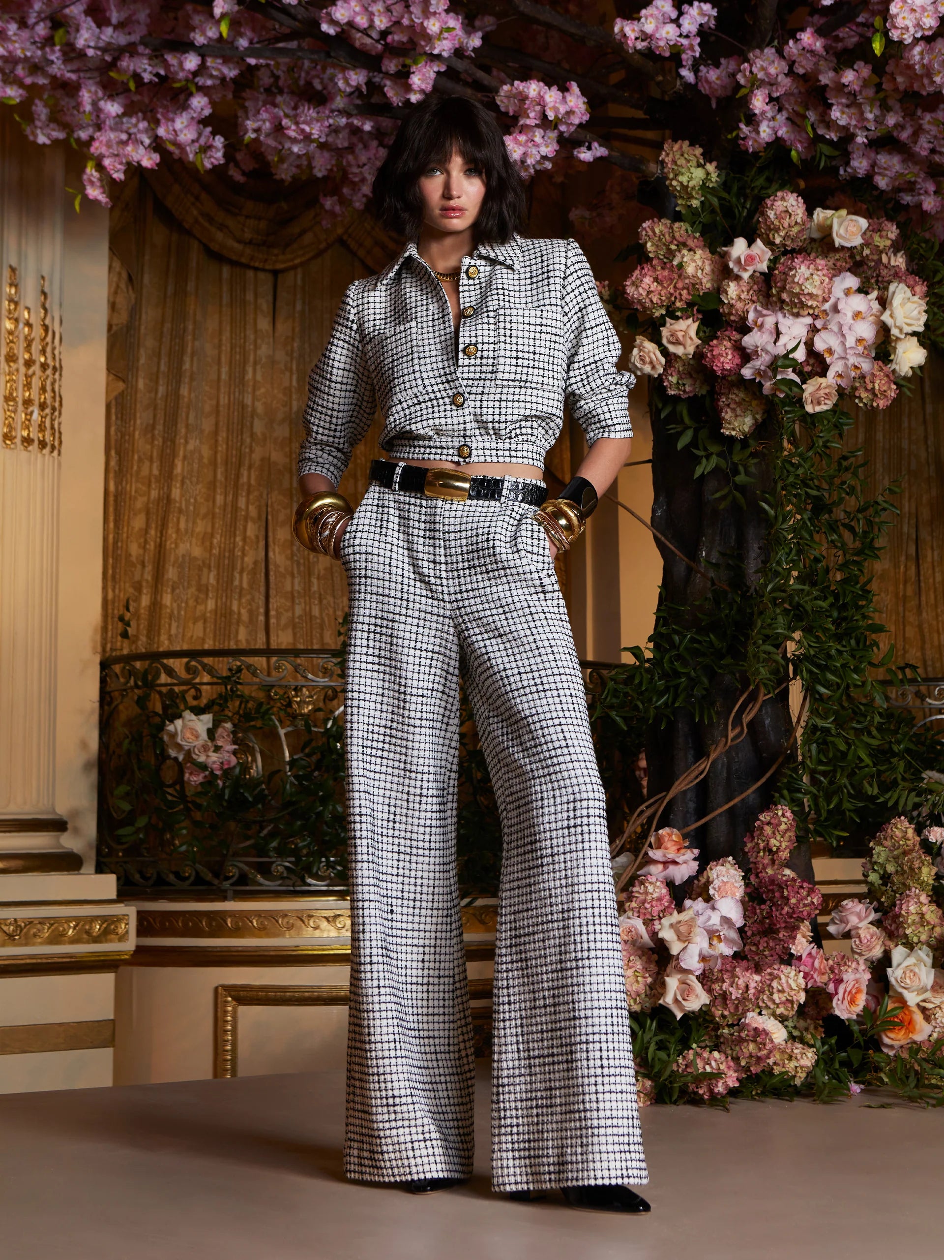 Pilar Wide Leg Pant in Ecru Black