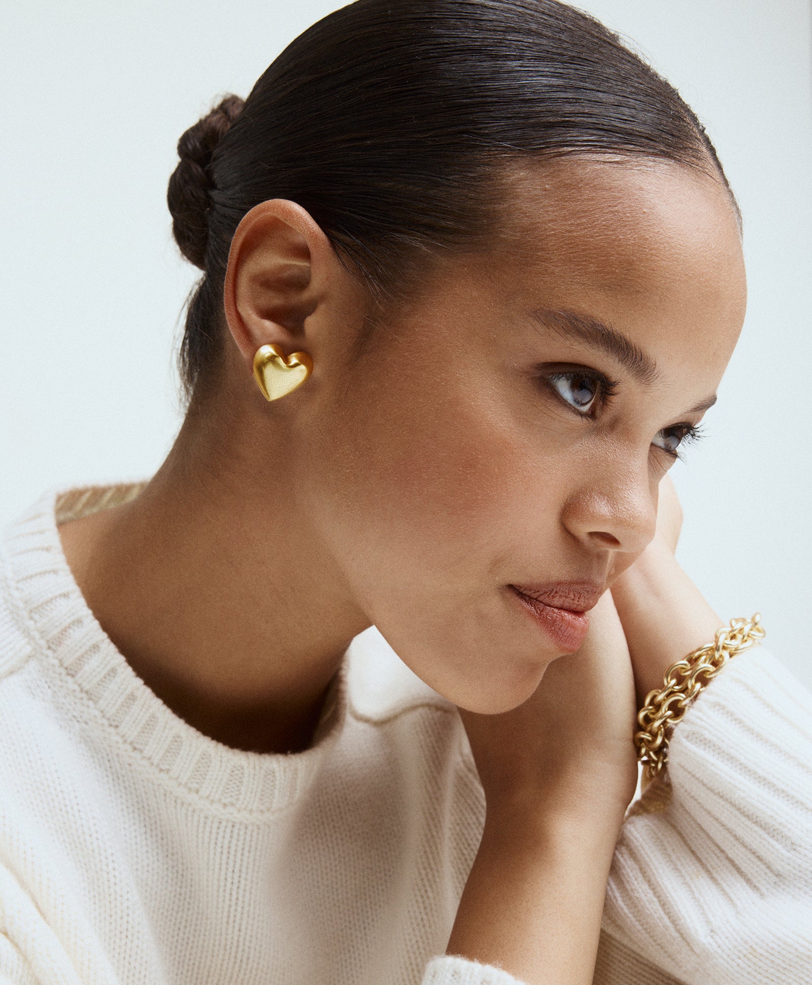 Puffy Heart Gold Stud in Gold