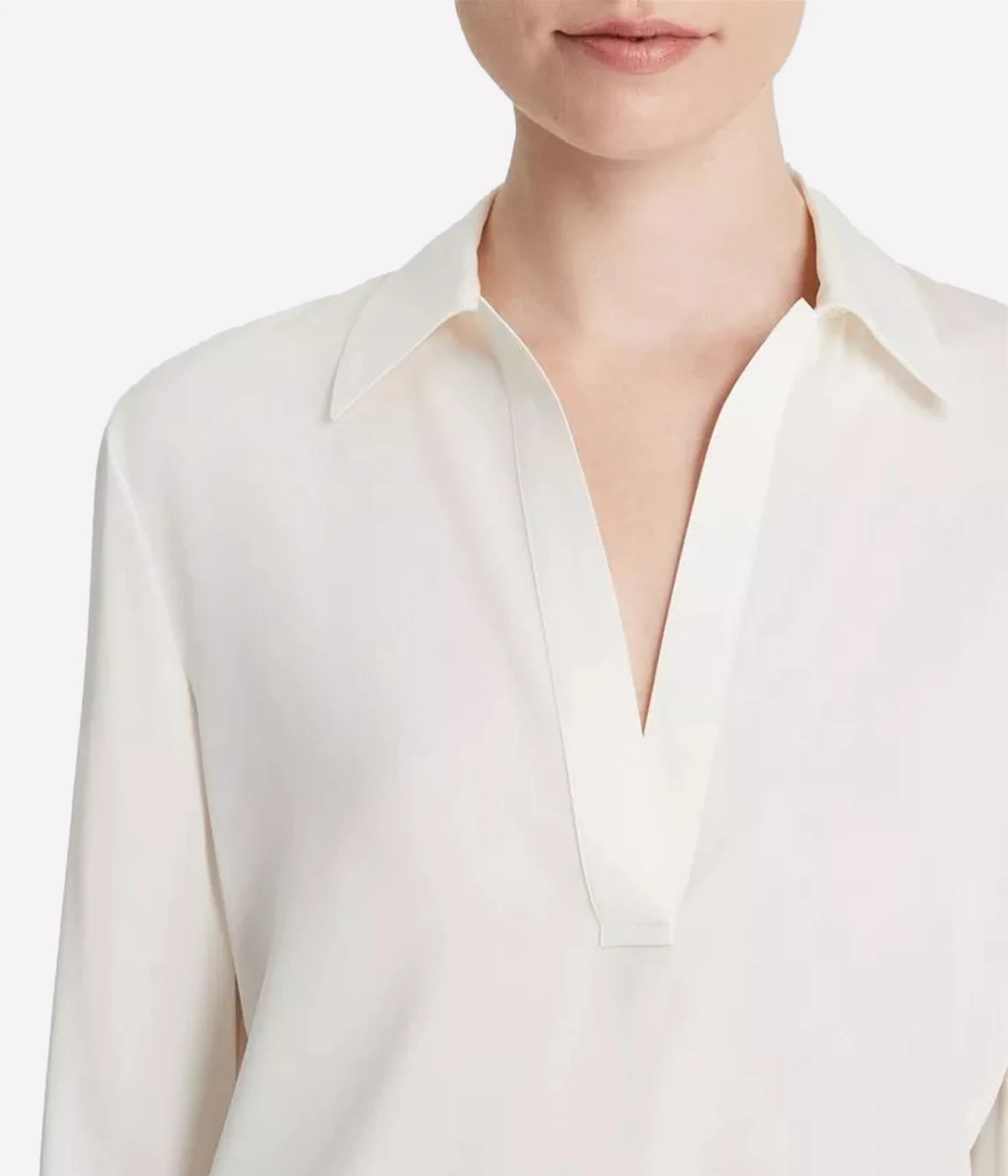 Pull Over Long Sleeve Polo in Off White