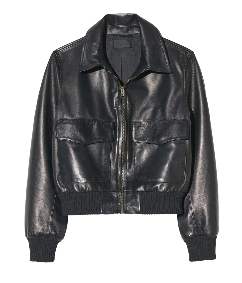 Redley Leather Bomb Jacket In Distressed Black