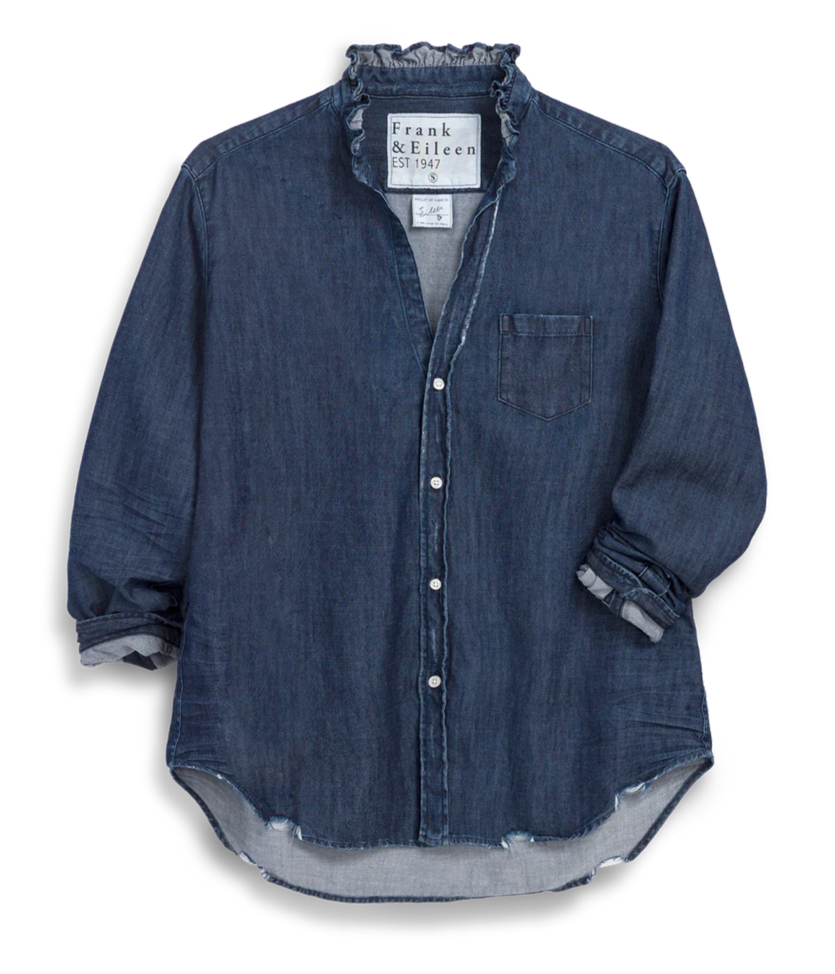 Eileen Ruffle Collar Button-Up in Vintage Dark Wash