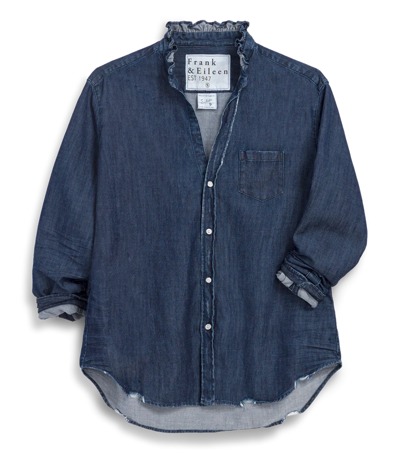 Eileen Ruffle Collar Button-Up in Vintage Dark Wash