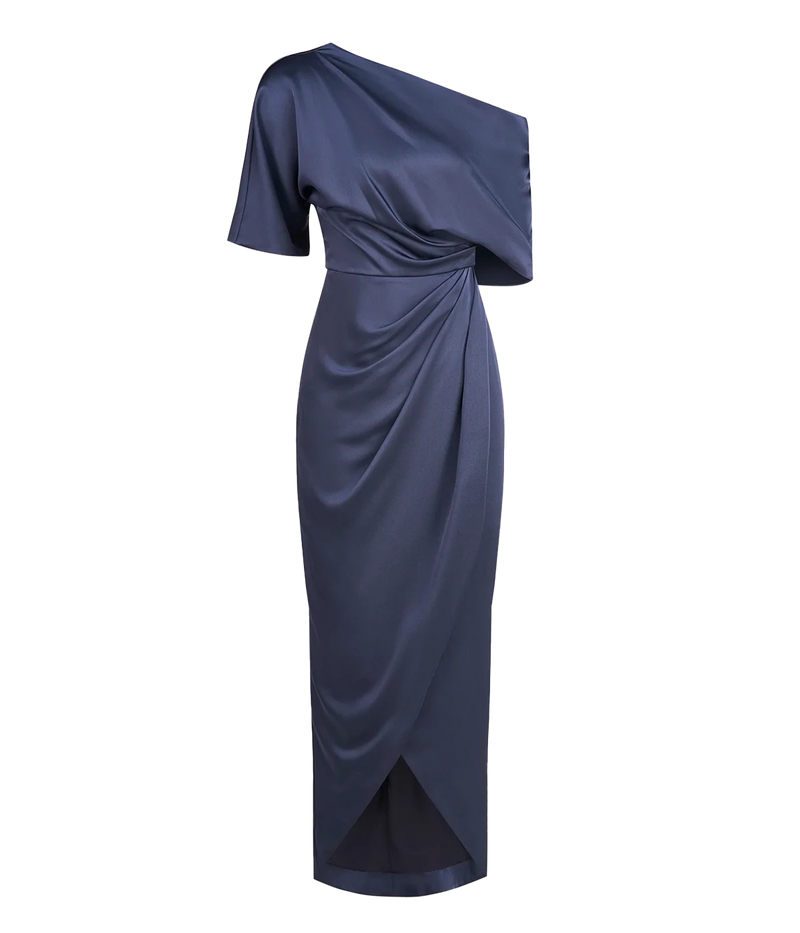 Rayna One Shoulder Draped Gown in Odyssey Grey
