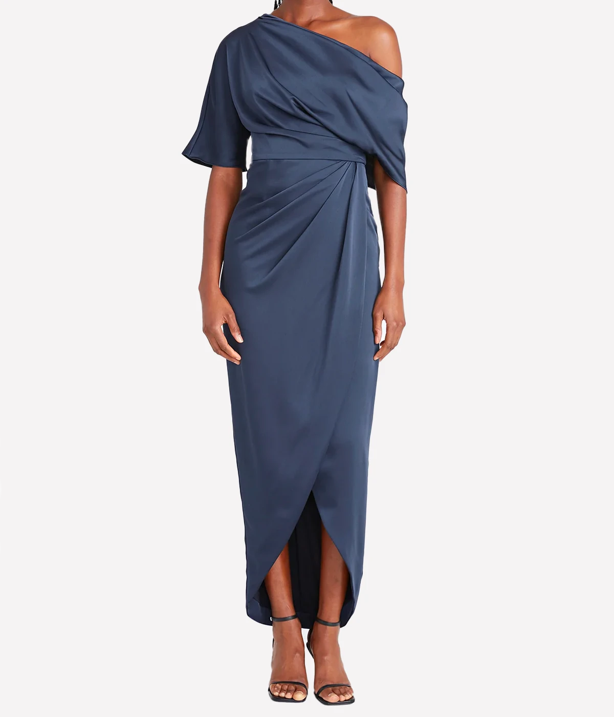 Rayna One Shoulder Draped Gown in Odyssey Grey