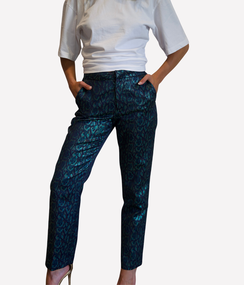 Rebel Trouser in Teal Multi Leopard