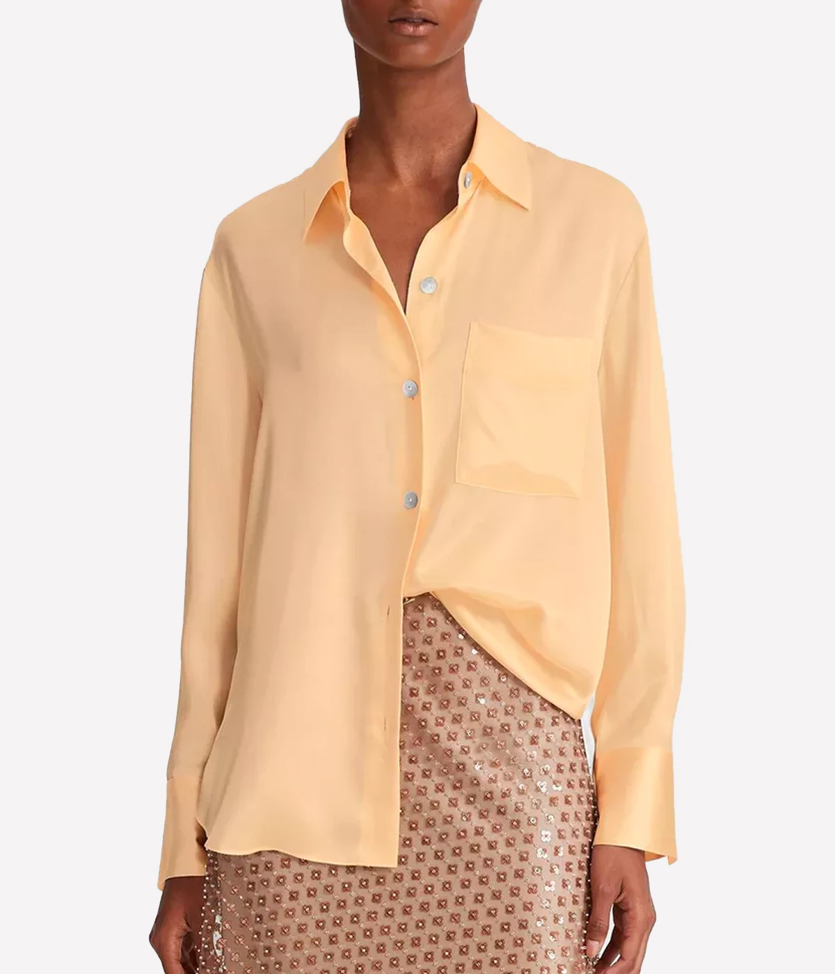 Relaxed Long Sleeve Chest Pocket Blouse in Pale Ochre