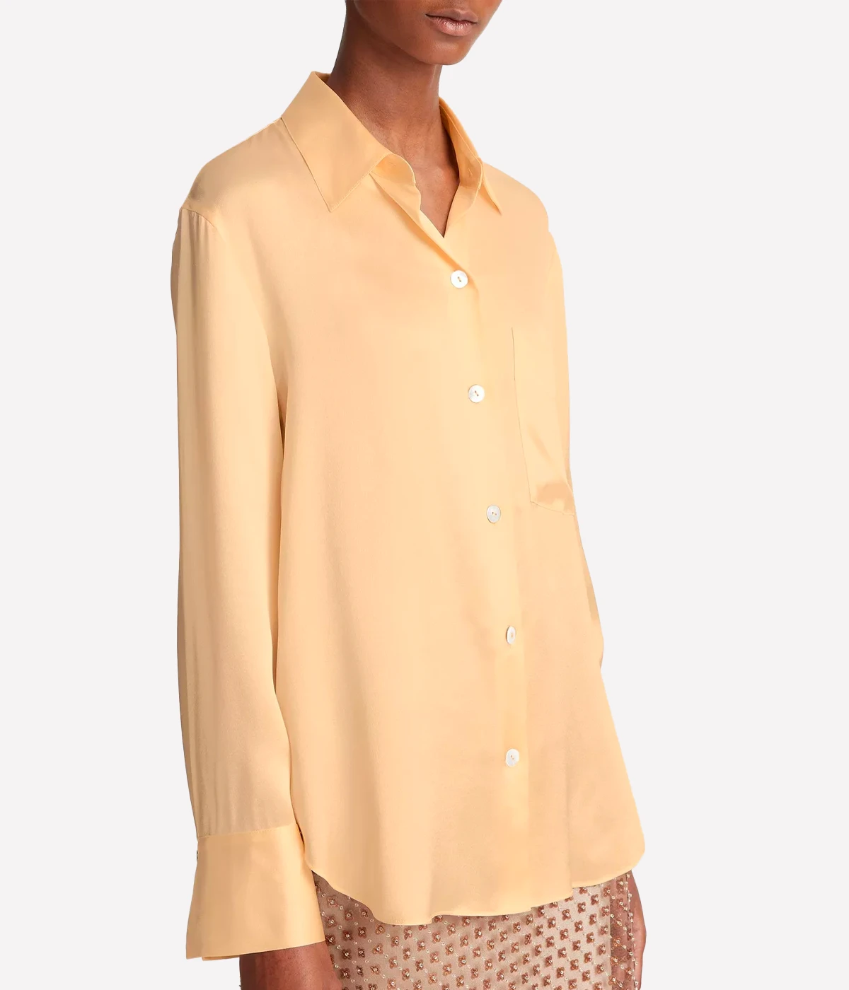 Relaxed Long Sleeve Chest Pocket Blouse in Pale Ochre