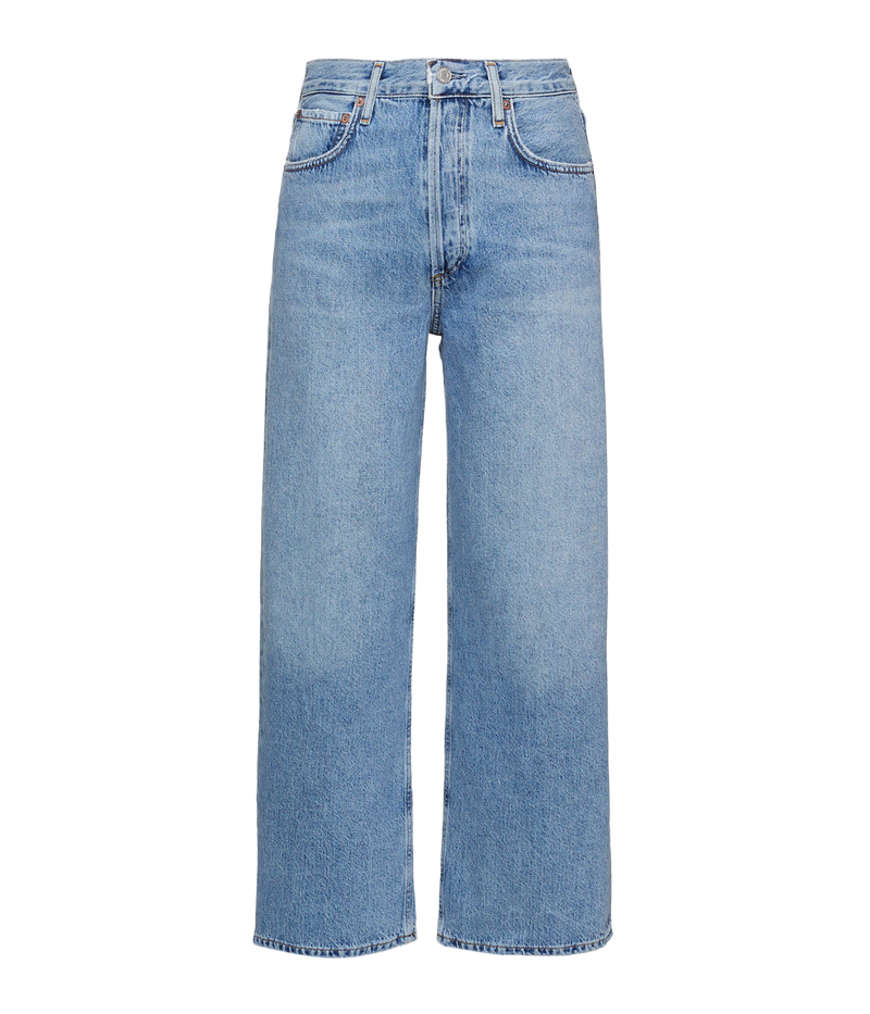 ALT Text: High-rise wide-leg Ren Jean in a warm white tone, crafted from a blend of cotton and recycled fibres for comfort and versatility.