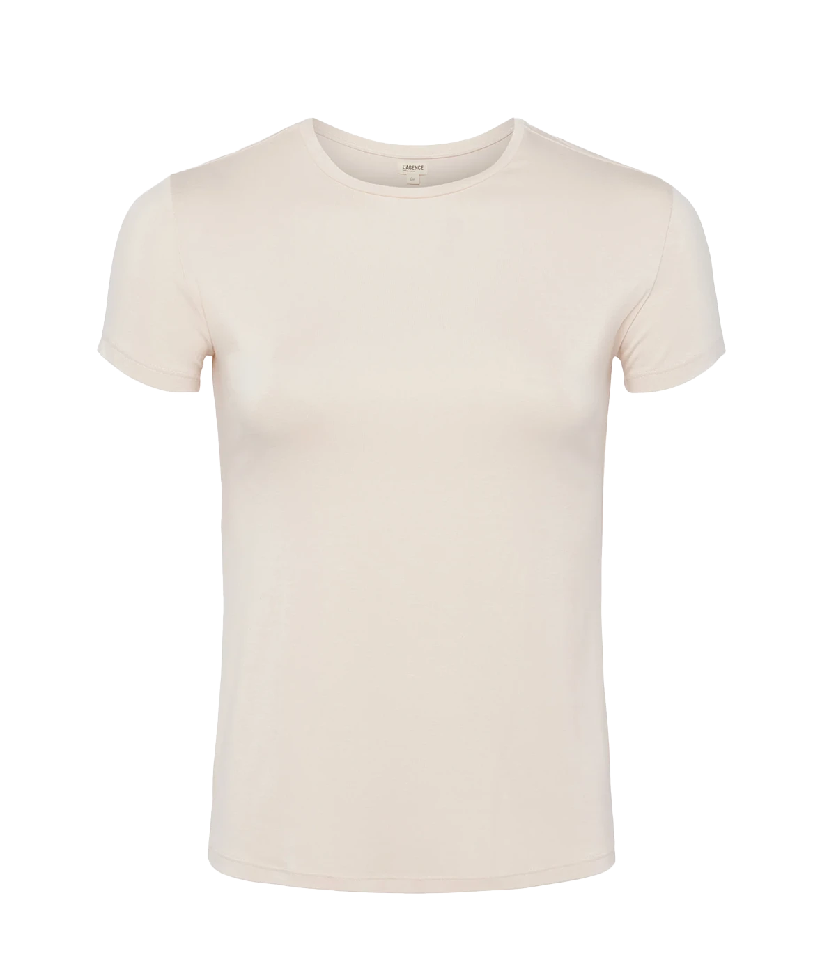 fitted crewneck t-shirt by l'agence with short sleeves. Wash and wear, bra friendly top