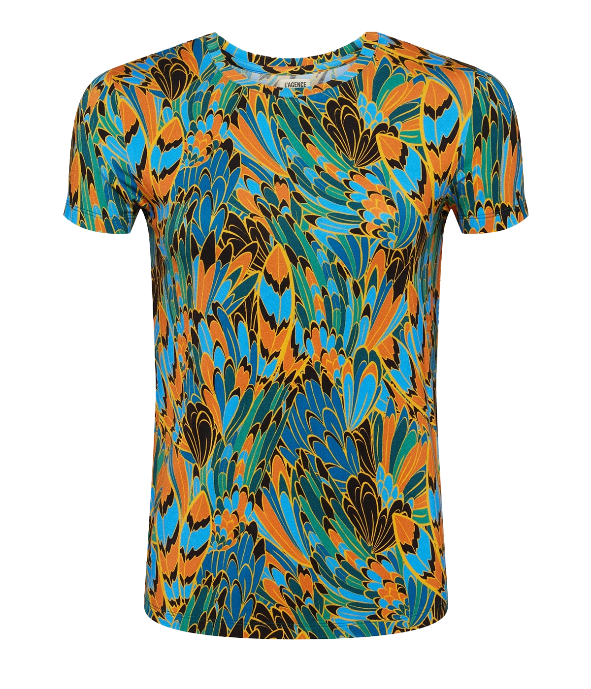 Ressi Short Sleeve Crew in Blue Multi Parrot Feather