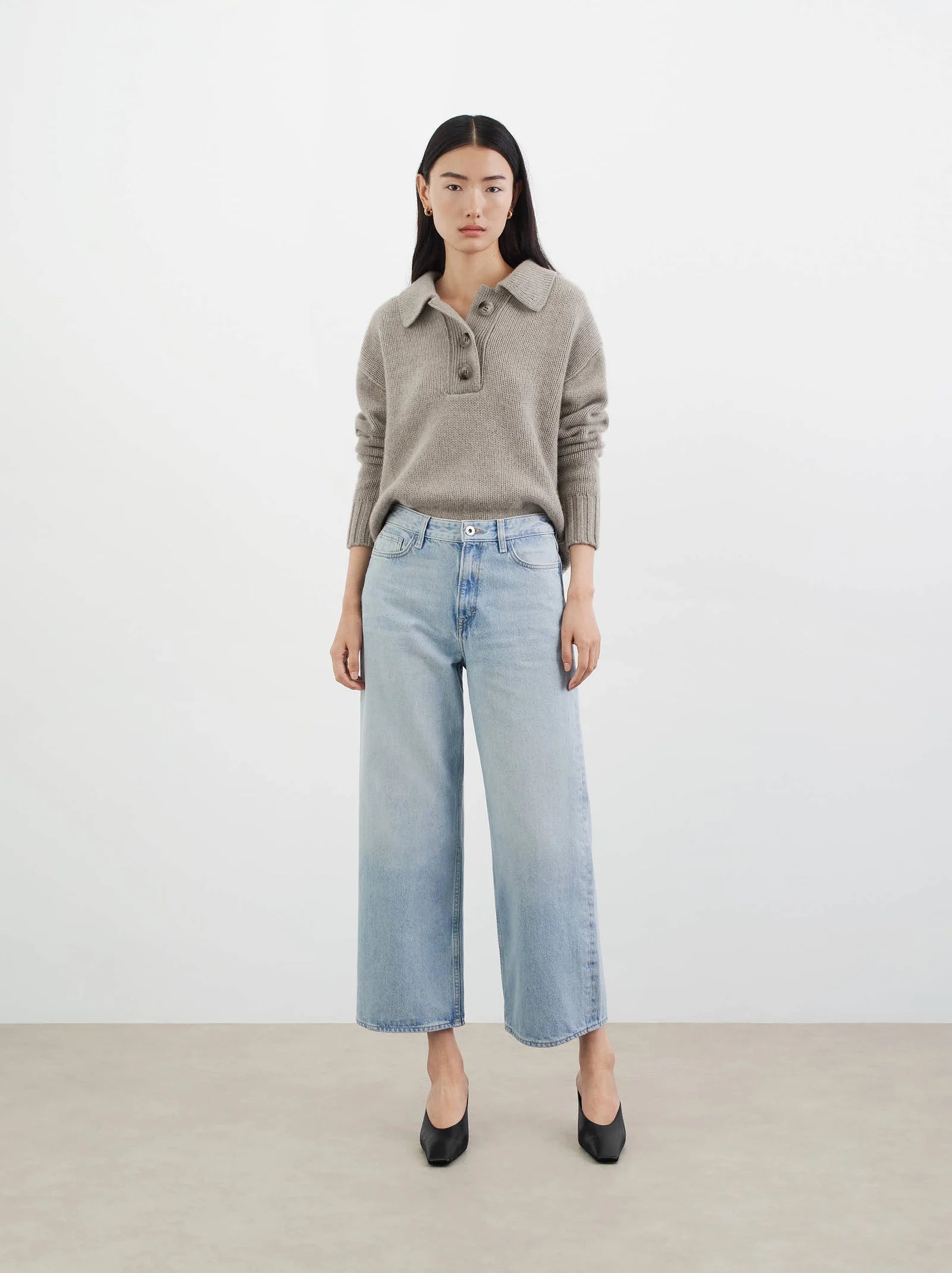 Button Collar Sweater in Greige