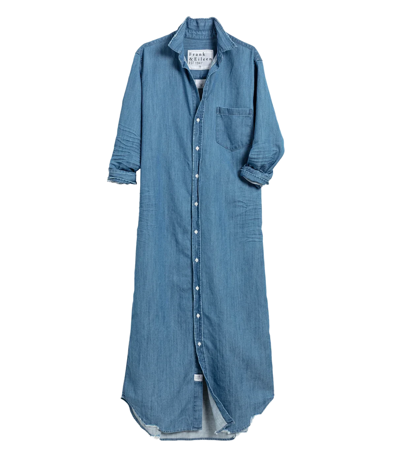 Rory Woven Denim Long Dress in Vintage Stonewashed Indigo
