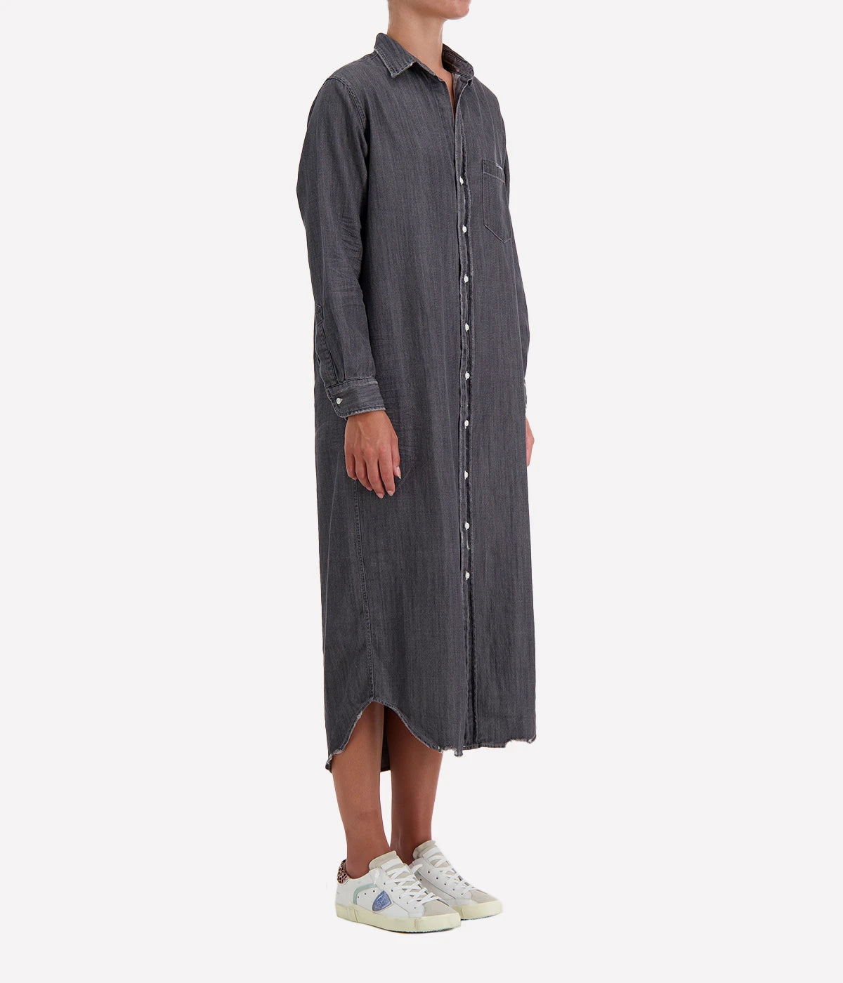 Rory Woven Maxi Dress in Washed Black Denim