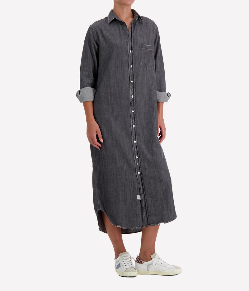 Rory Woven Maxi Dress in Washed Black Denim