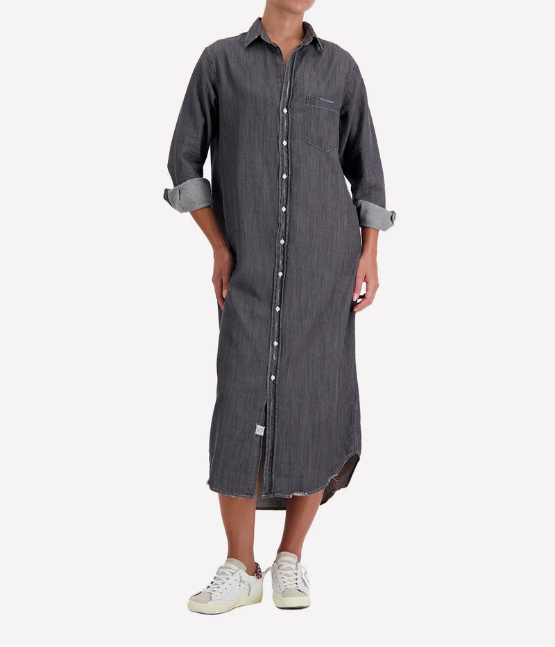 Rory Woven Maxi Dress in Washed Black Denim