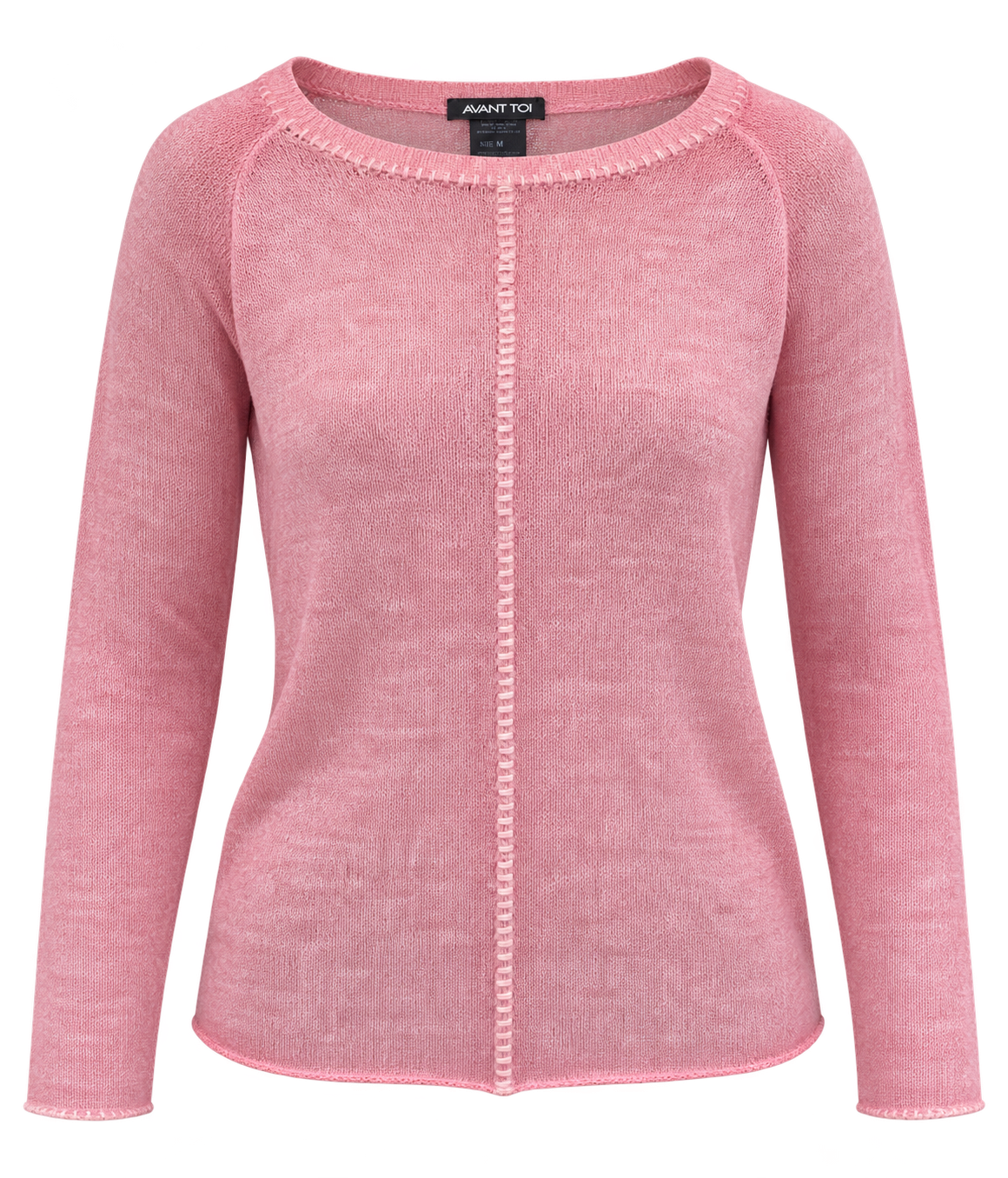 Front product view of Avant Toi Maglia Pullover in Rose Skin showing the boatneck and contrast stitching