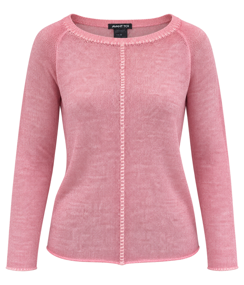 Front product view of Avant Toi Maglia Pullover in Rose Skin showing the boatneck and contrast stitching