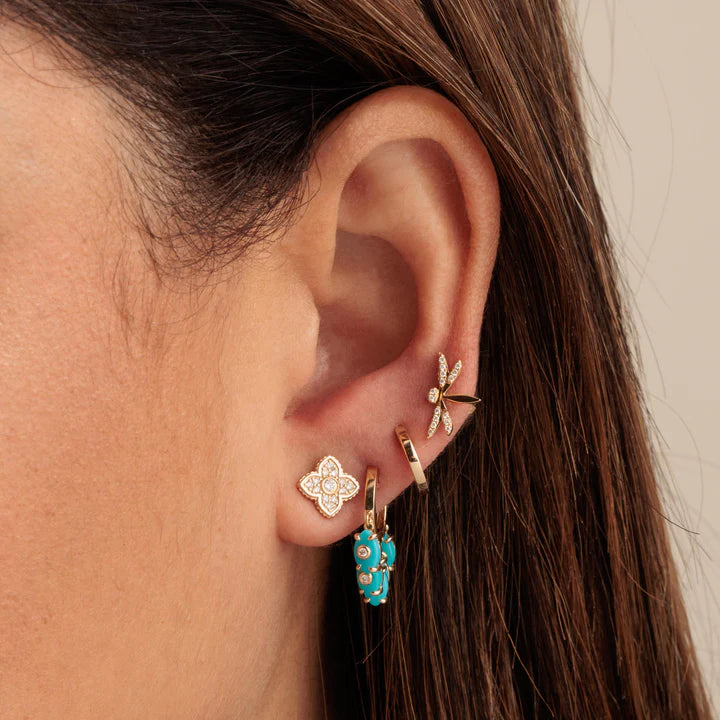 Pave Bezel Moroccan Studs In 14K Yellow Gold