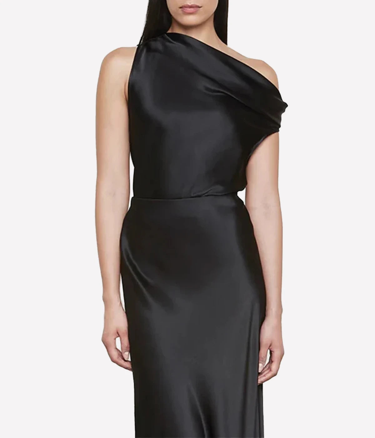 Satin Bias Off Shoulder in BLACK