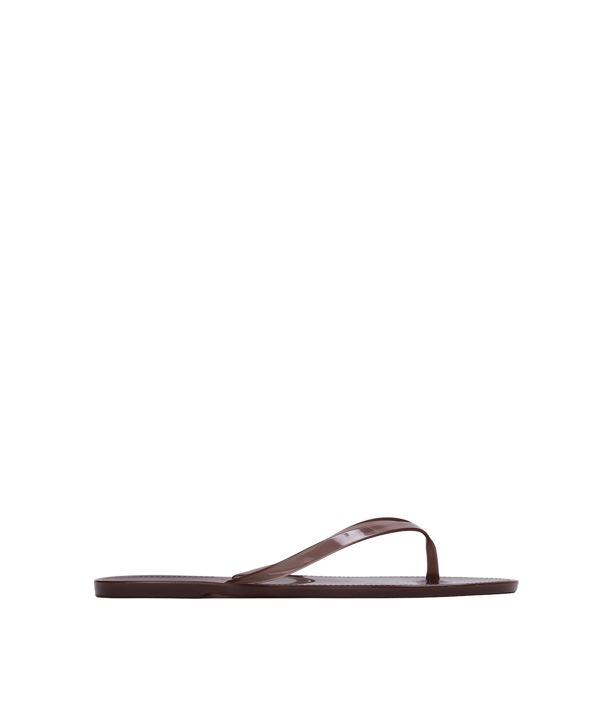 A single dark brown leather thong sandal shown in a side profile view - Crystal Sandal in Chestnut