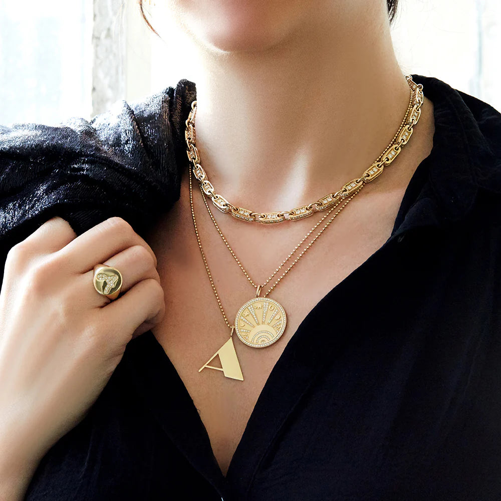 Pave Lucky Coin Necklace in 14K Yellow Gold