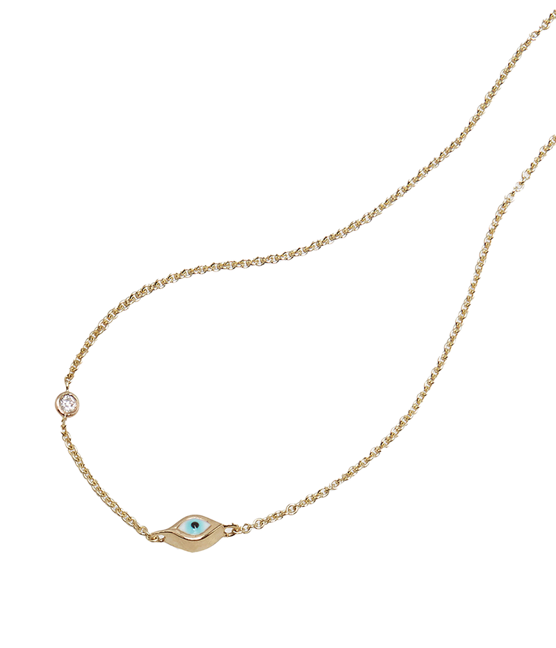 ALT text: Sydney Evan Single Enamel Evil Eye Necklace in 14K yellow gold with vibrant enamel charm