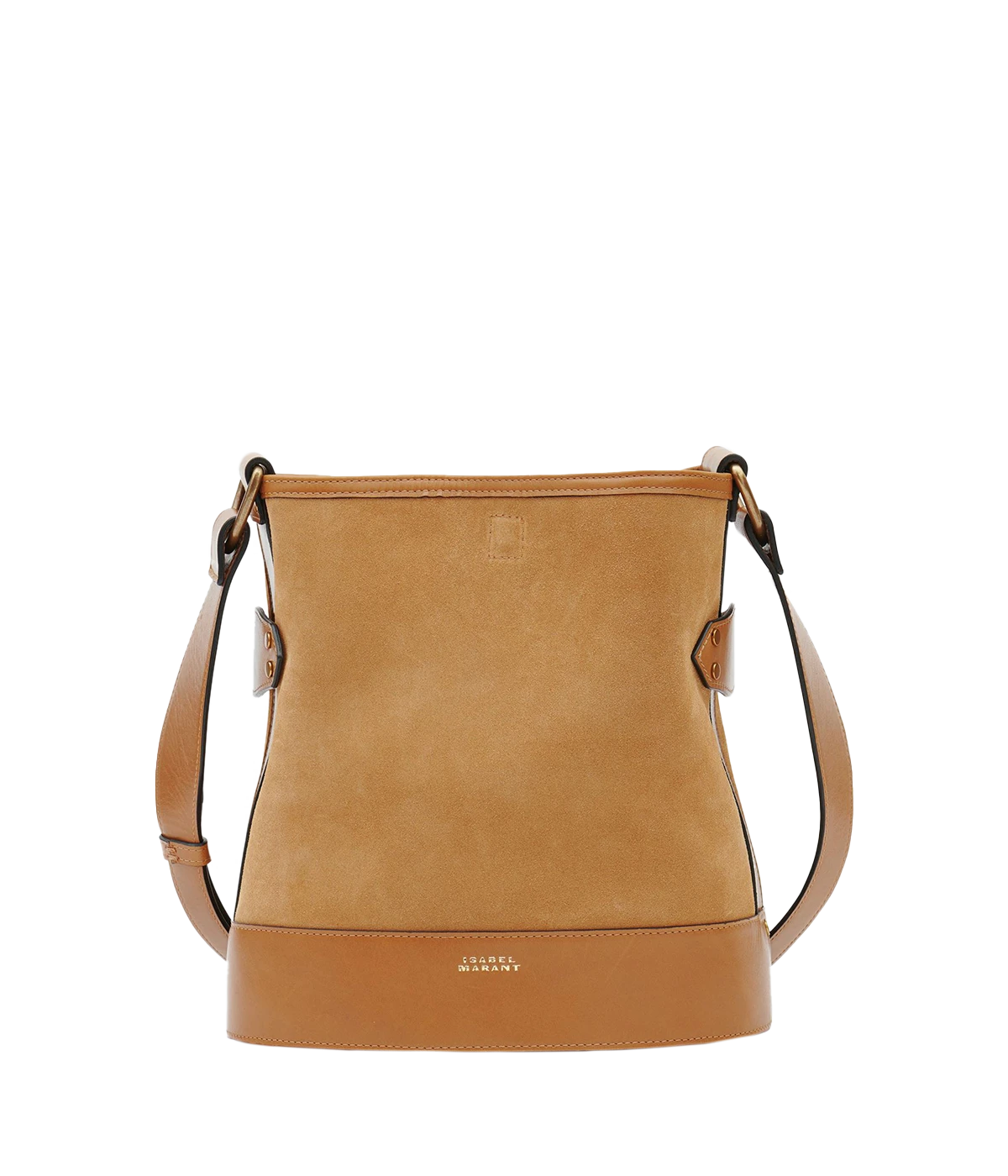 A camel suede leather bucket bag by Isabel Marant, perfect for travelling. Wear cross body or over your shoulder. 