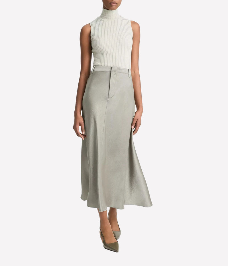 Satin Trouser Skirt in Smoky Moss