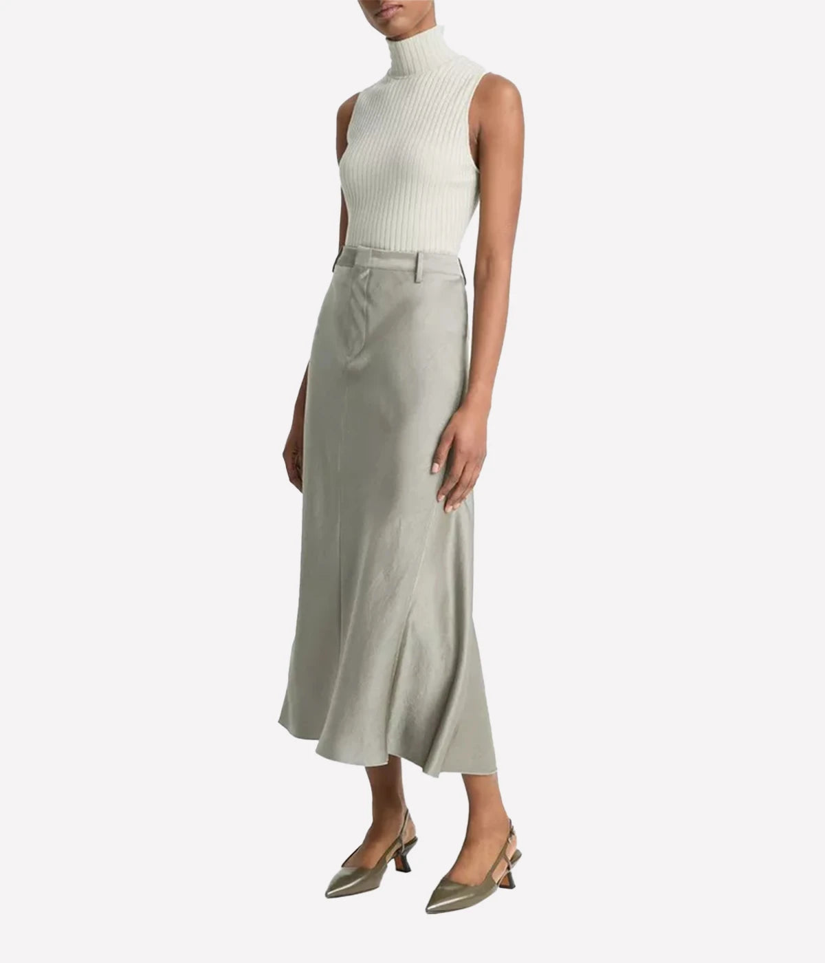 Satin Trouser Skirt in Smoky Moss